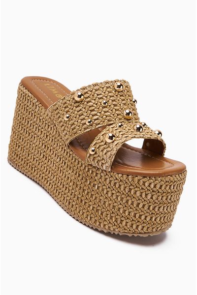 Limoya Tula Wicker Pearl Wedge Heeled Women's Slippers