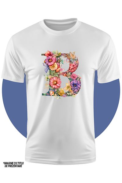 StoryGift Romania Children's T-shirt with the letter "B", illustration, for children, school, student, learn, write, flowers