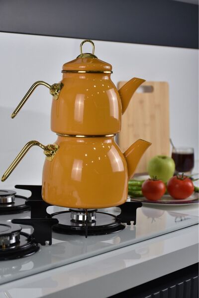 Sezka Life Hardal Emaye Çaydanlık Takımı