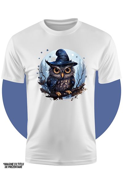 StoryGift Romania Tricou Copii Cu O Bufnita Cu Privire Malefica, Ilustratie, Palarie De Vrajitoare, Luna Pli