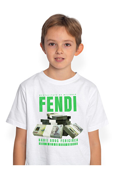 StoryGift Romania _Fendi_ Kids Boys T-Shirt - Money Brings Happiness 100% Cot...