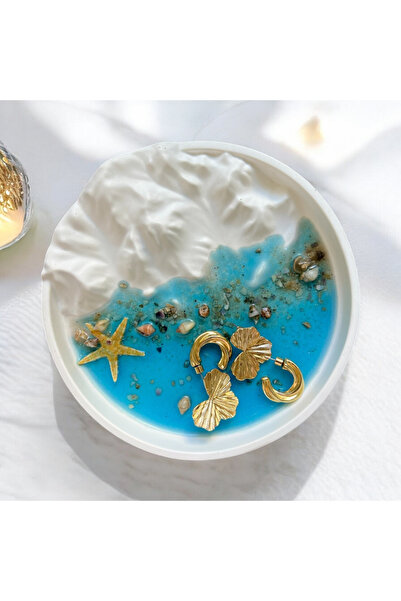 ardesta Epoksi Deniz Temalı Takı Tabağı–Yuvarlak Dekoratif Saklama Kabı,Deniz...