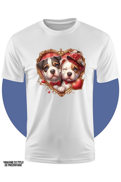 StoryGift Romania Tricou Copii Cu O Catelusa Si Un Catel Intr-un Cadru In Forma De Inima, Ilustratie, Ferici