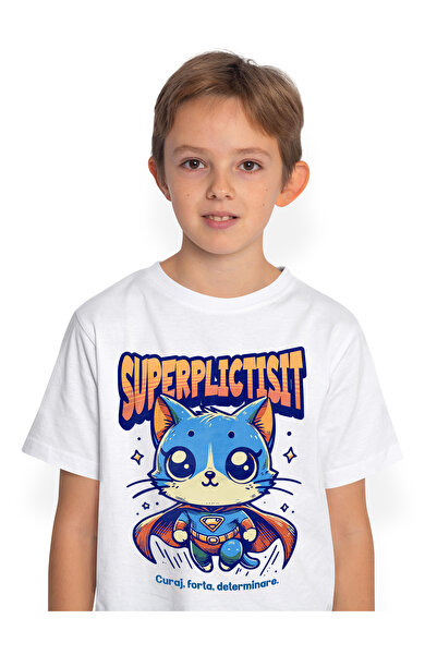 StoryGift Romania Tricou Copii Baieti Super Plictisit, SuperErou, Pisica Zbur...