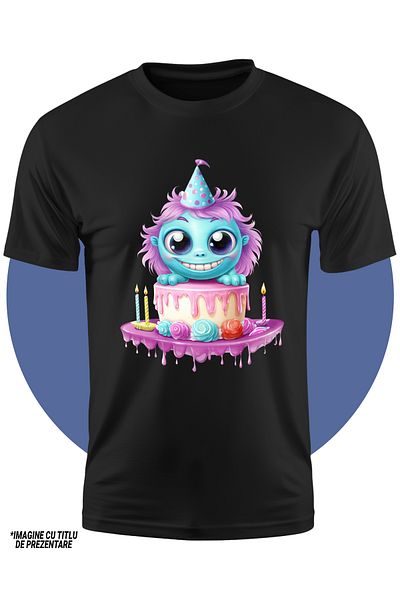 StoryGift Romania Tricou Copii Cu O Creatura In Forma De Minge, Albastra, Ilustratie, Bucurie, Aniversare, T
