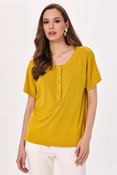 İKİLER Yakası Çıtçıtlı Düşük Kol Bluz 025-1005