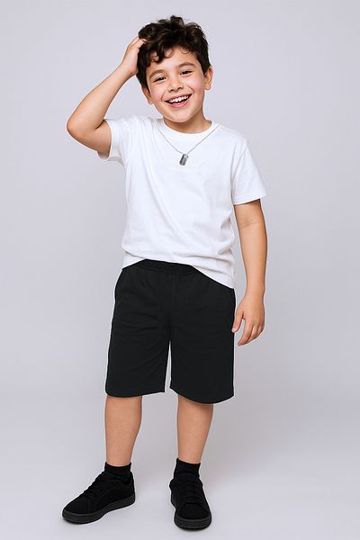 HÇM Boy's Shorts Suit with Necklace Gift Oversize Fit Embossed Printed E32