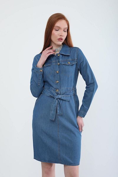 BANNY JEANS Γυναικείο μακρυμάνικο φόρεμα με ζώνη