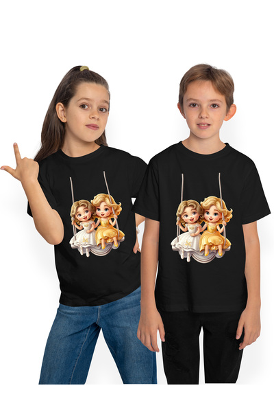 StoryGift Romania Tricou Copii cu 2 fetite dragalase care se dau in leagan, i...