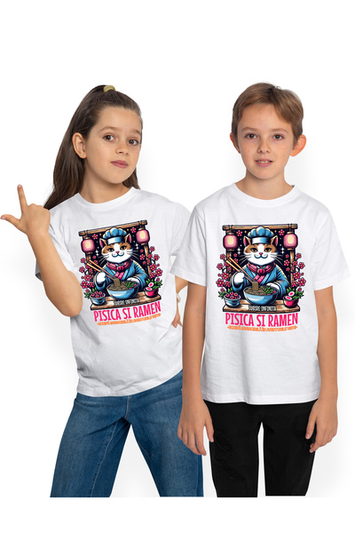 StoryGift Romania Tricou Copii PISICA SI RAMEN-ECHIPA INVINCIBILA 100% Bumbac...