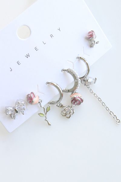 Leo'Stone 6 Piece Rose Design Tarnish-Free Color-Proof Multiple Women's Steel Earrings