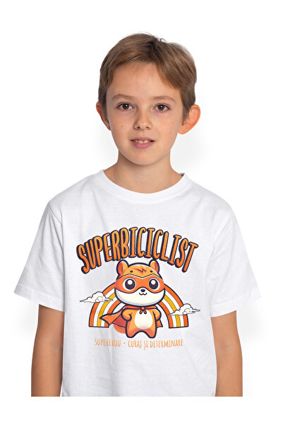 StoryGift Romania Tricou Copii Baieti Super Biciclist SuperErou, Curaj si Det...