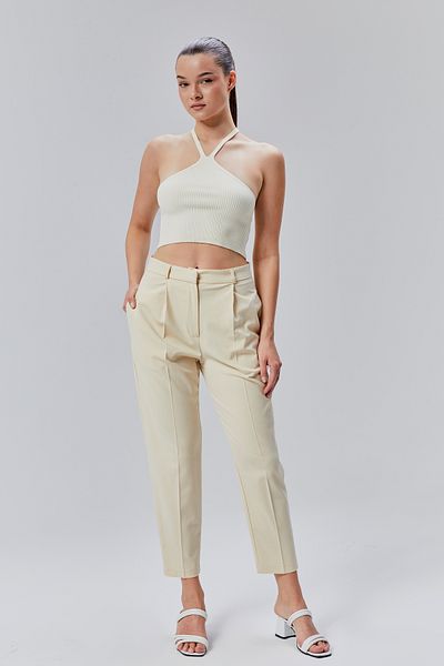 Bolivente Ecru Regular Woven Carrot Trousers