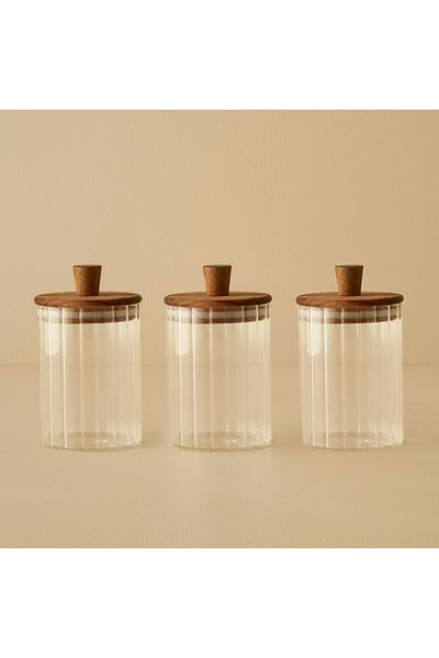 Bella Maison Beatrice Set of 3 Jars with Wooden Lid Natural (580 Cc)