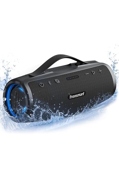 Tronsmart مكبر صوت محمول بتقنية البلوتوث من ترونسمارت ميرتون S100، 50 واط، صوت جهير قوي، مدة تشغيل تصل إلى 20 ساعة، مقاوم للماء بمستوى IPX7 - أسود