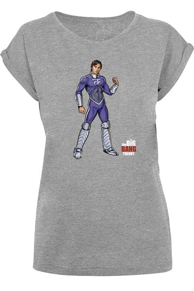 F4NT4STIC Damen Big Bang Theory Raj Superhero And Big Bang Theory With Ladies Extended Shoulder Tee