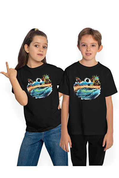 StoryGift Romania Tricou Copii cu o plaja, peisaj, mare, apa, ilustratie, pal...