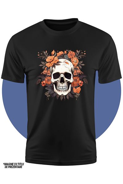 StoryGift Romania Children's T-shirt with a skull, illustration, orange flowers, plants, abstract, nature, leaves,