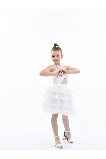 Zekids Βραδινό φόρεμα για κορίτσια με ασημί κοντό σχέδιο με στρώσεις με λεπτο...