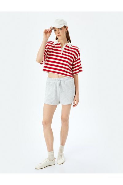 Koton Gray Women's Shorts with Belted Waist and Pocket Detail 5Sal40056Ik