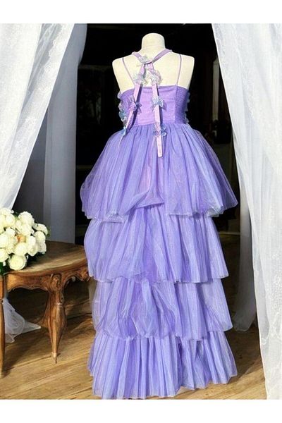 Zekids Girl's Tulle Floral Short Front Long Back Evening Dress