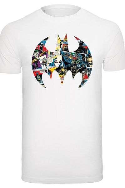 F4NT4STIC Herren Batman Comic Book Logo -wht With T-shirt Round Neck