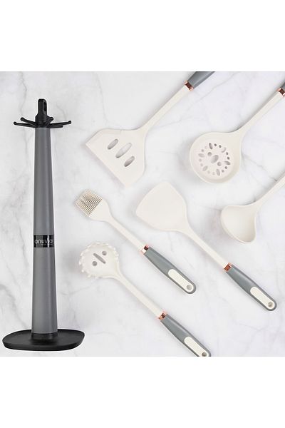 Onuvio Set of 6 Silicone Kitchen Utensils with Hook-Type Countertop Holder, BPA-Free, Onuvio® - White