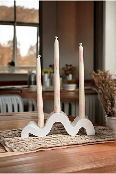 Evremly Home Bohem Iskandinav Dekoratif Beton Üçlü Şamdan Mumluk