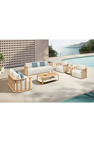 Passion Sofia 3 2 1 1 Masa Yan Sehpa Masif Ahşap Bahçe Oturma Grubu Minderli ...
