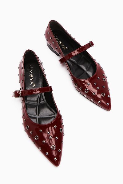 Limoya Ninna Burgundy Patent Leather Pointed Toe Women's Ballerinas