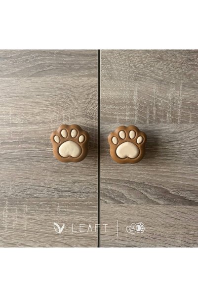 Leaft Design Children's Cabinet & Drawer Handles with Paw Figure - Set of 2 Cute Handles - Screw Included