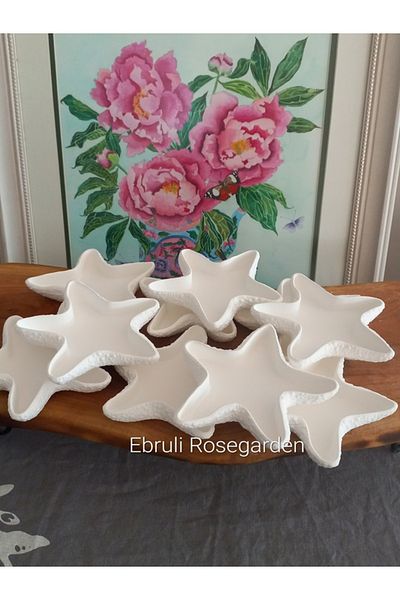 Ebruli Rosegarden 10Pcs Starfish Decorative Concrete Plate White and Blue Vanilla Tealight Candle Engagement Wedding