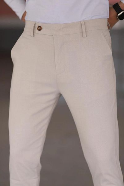 bombe Ανδρικό μπεζ Slim Fit Εύκαμπτο υφασμάτινο παντελόνι Lycra μέχρι τον αστράγαλο