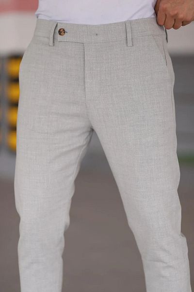 bombe Men's Gray Slim Fit Ankle Length Stretchy Lycra Fabric Trousers