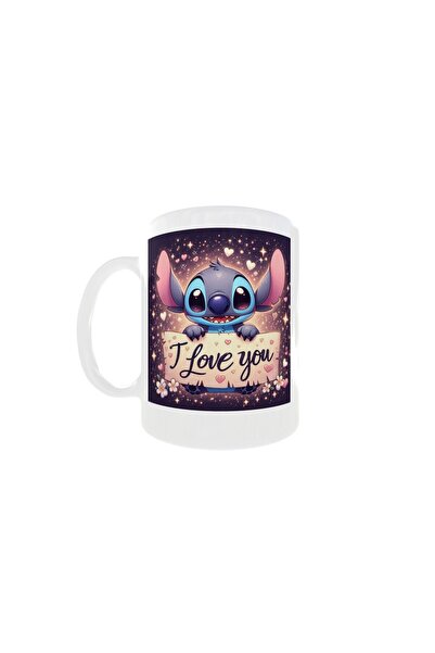 OEM Cană albă personalizată cu Stitch, Te iubesc, INOVATIX®. 330ml