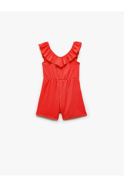 Koton Ruffle Detailed V-Neck Red Girl's Jumpsuit 5Smg30002Ak