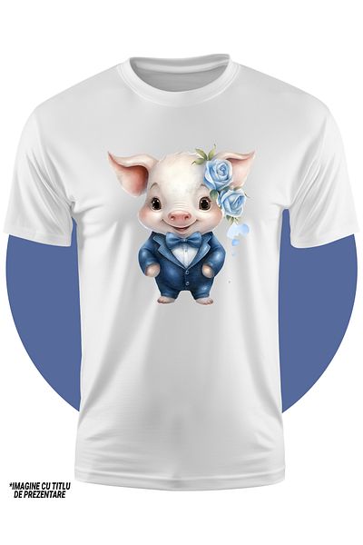 StoryGift Romania Tricou Copii Cu Un Purcelus Vesel, Ilustratie, Trandafiri, Fericit, La Costum, Animal Dome