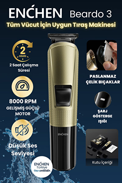 Enchen Beardo 3 Gold Çok Fonksiyonlu Tüm Vücut İçin Uygun Şarjlı Saç ve Tıraş...