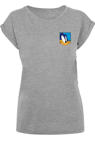 F4NT4STIC Damen Looney Tunes Road Runner Face Faux Pocket-BLK with Ladies Extended Shoulder Tee