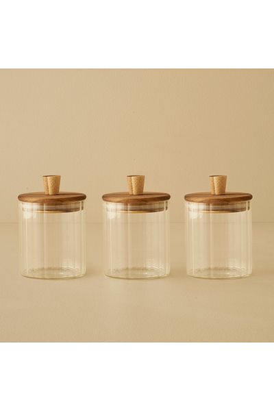 Bella Maison Beatrice Set of 3 Jars with Wooden Lid Natural (450 Cc)