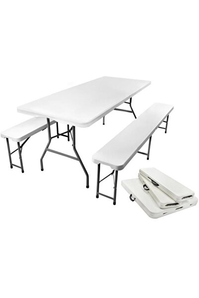 zola Πτυσσόμενο τραπέζι και 2 παγκάκια, πλαστικό και ατσάλι, 180x74x74cm/180x...
