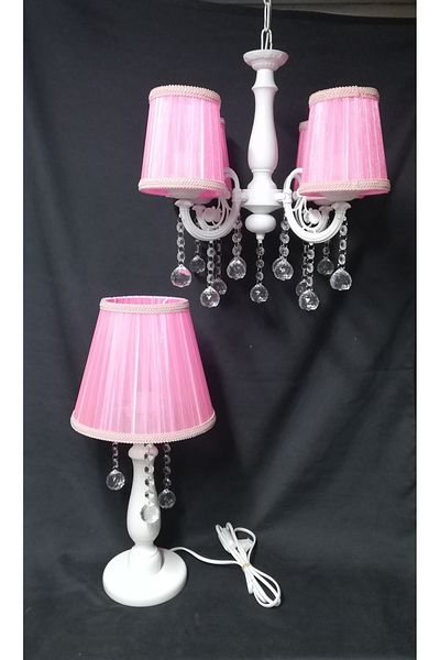 TEKAY AYDINLATMA 3-Piece Pink Stone Chandelier Lampshade Set Children's Room Bedroom Chandelier 1 Chandelier 1 Lampshade