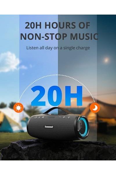 Tronsmart مكبر صوت محمول بتقنية البلوتوث من ترونسمارت ميرتون S100، 50 واط، صوت جهير قوي، مدة تشغيل تصل إلى 20 ساعة، مقاوم للماء بمستوى IPX7 - أسود