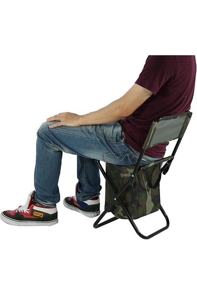 zola Scaun de pescuit pliabil, cu geantă termică, spătar, mânere de transport, model militar