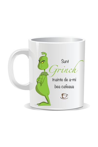 OEM Cană albă personalizată „Sunt Grinch înainte de cafea”, INOVATIX®. 330ml