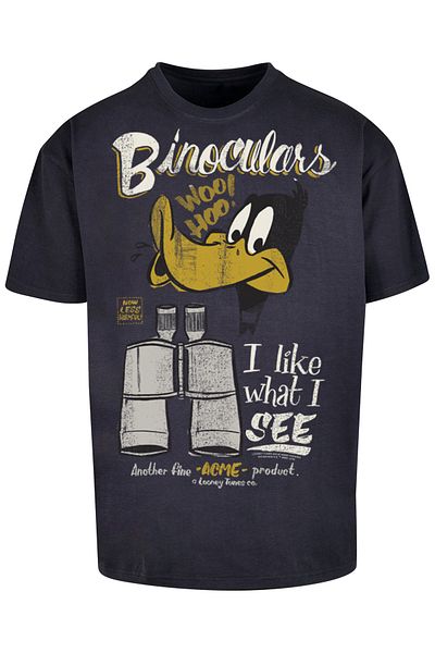 F4NT4STIC Herren Daffy Duck Fernglas - schwarz mit schwerem Oversize-T-Shirt