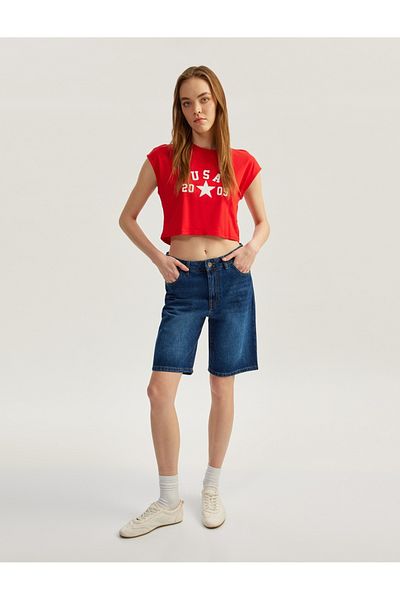 Koton Relaxed Cut Regular Waist Dark Indigo Women's Shorts 5Sal40007Md