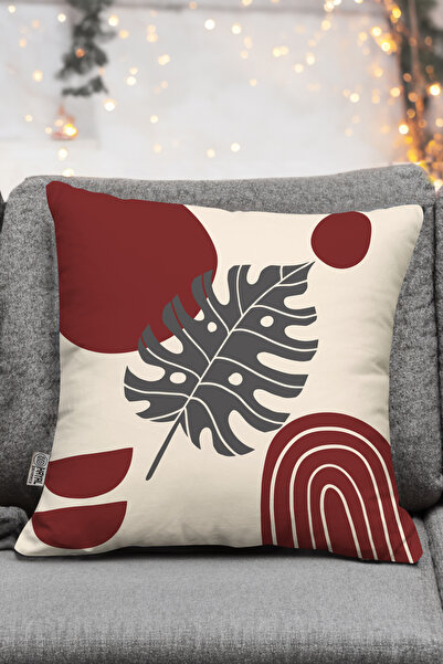 Hayal Dekoratif Bohemian Boho Themed Red Cream Colored Decorative Gift 4-Piece Sofa Pillow - Throw Pillow Case Set