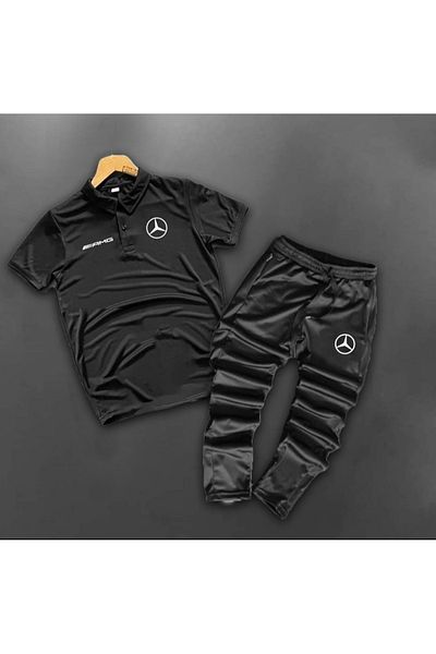 ByFourMan Black Polo Neck Amg Printed Short Sleeve Tracksuit Set