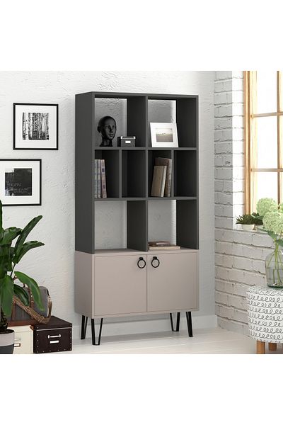 Mourah Home Bene 2-tier Bookcase With Doors – Bookshelf Cabinet - Display Rack With Metal Legs